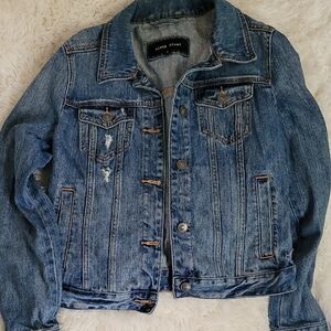 Black Rivet Medium Blue Distressed Denim Jacket
